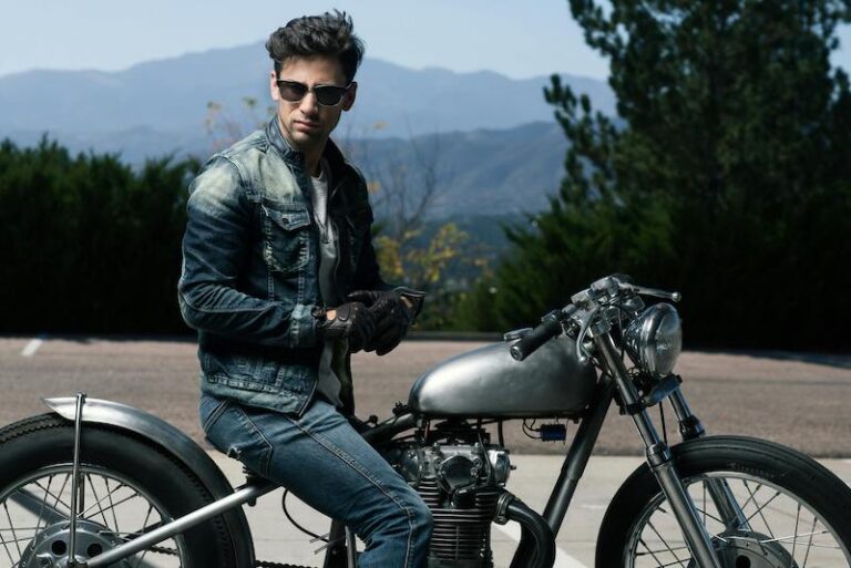 Men's Blue Jeans Jacket Motorcycle