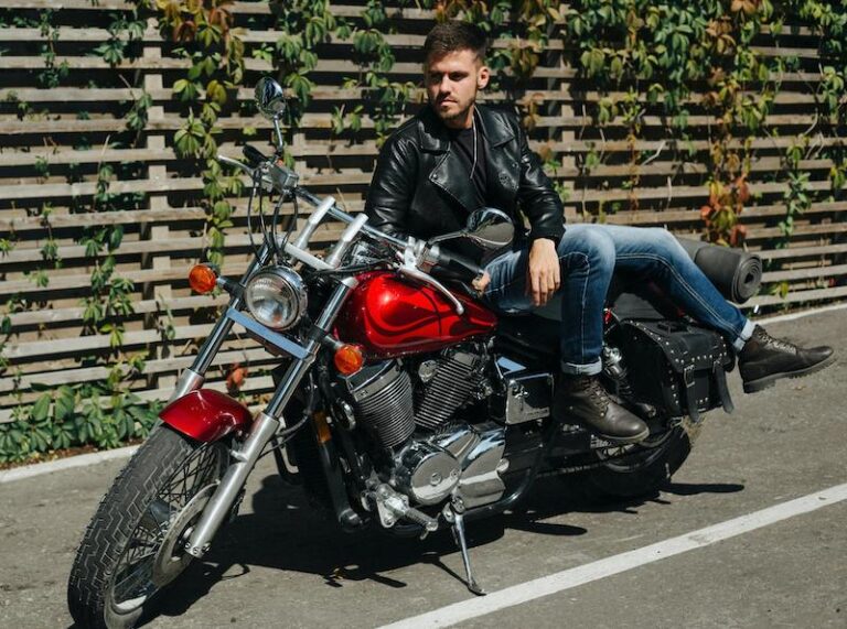 Men's Black Jacket Blue Jeans Boots Motorcycle