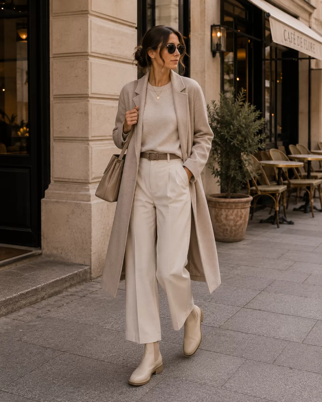 Monochrome Neutral Outfit With Cream Or Taupe Chelsea Boots for everyday casual outfit