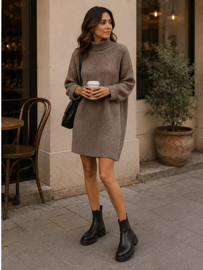 Sweater Dress With Chunky Chelsea Boots for fall weekend outfit