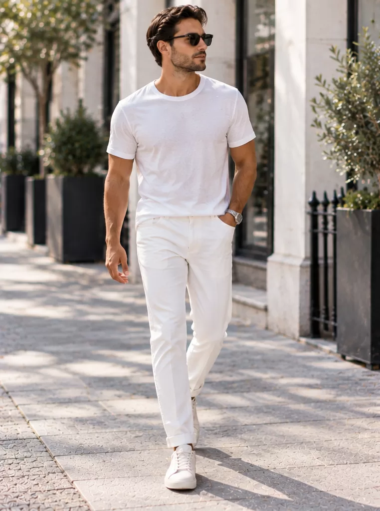 White T-Shirt + White Jeans + White Sneakers
