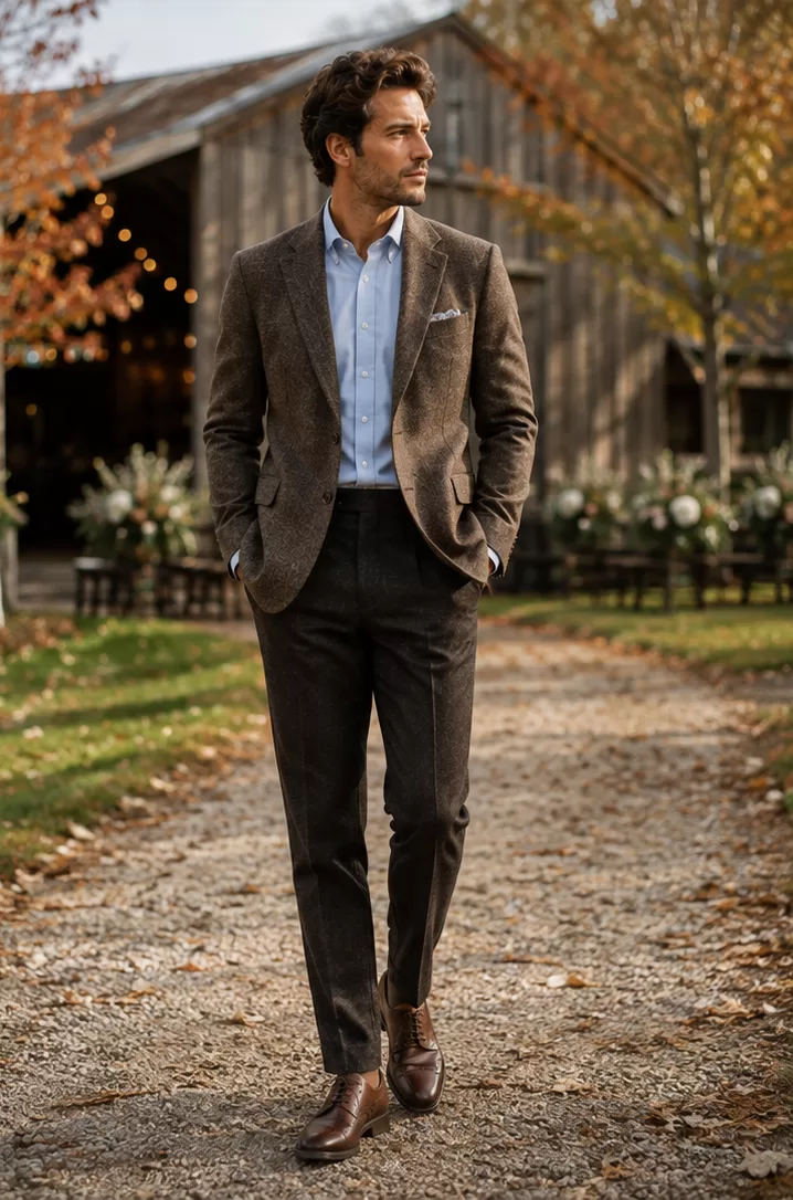 Tweed Blazer + Oxford Shirt + Wool Trousers + Brogues