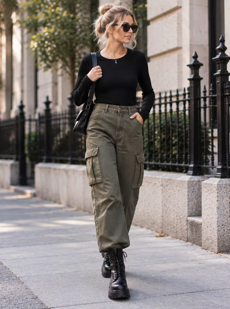 Combat Boots + Cargo Pants + Fitted Top