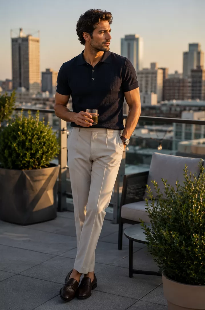 Knit Polo + Tailored Trousers + Penny Loafers