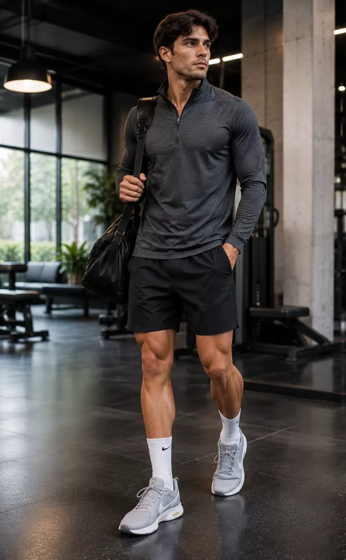 Quarter-Zip Top + Shorts + Training Shoes