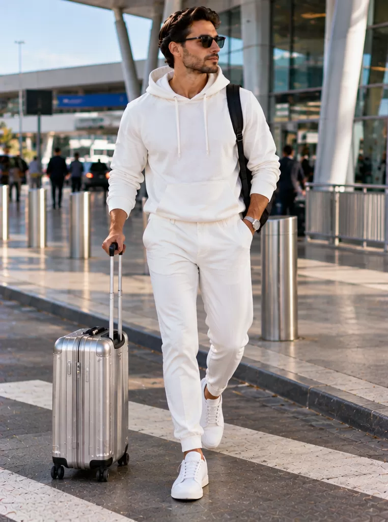 White Hoodie + White Joggers + White Sneakers