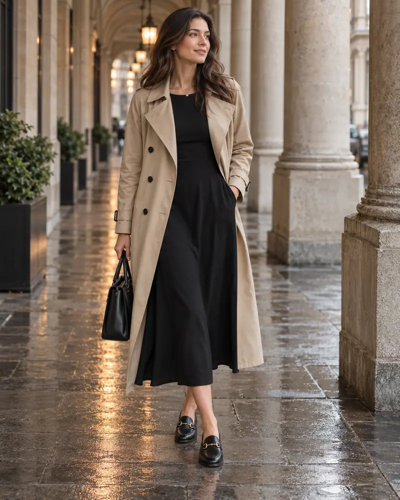 Trench Coat + Loafers for Transitional Weather
