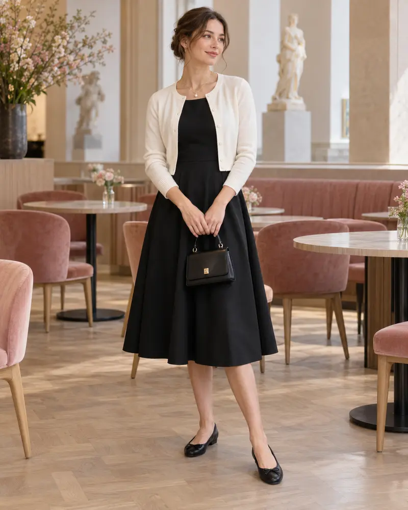 Cropped Cardigan + Ballet Flats for a Softer Look