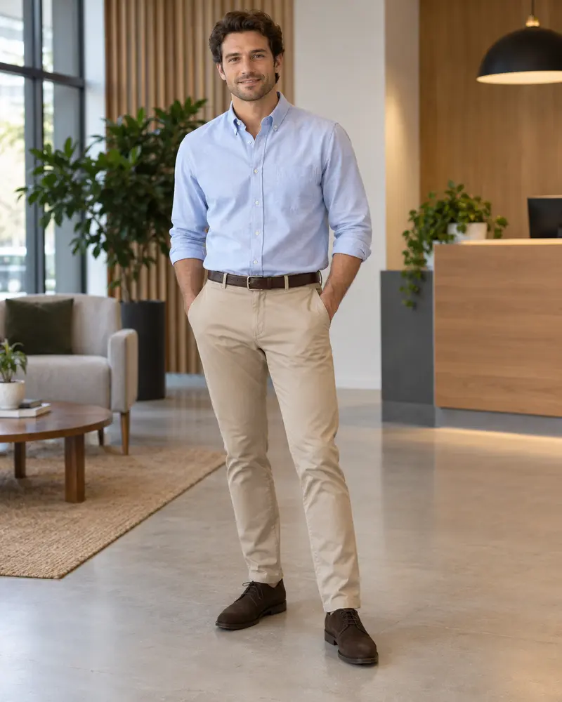 Oxford Shirt + Chinos + Suede Derbies