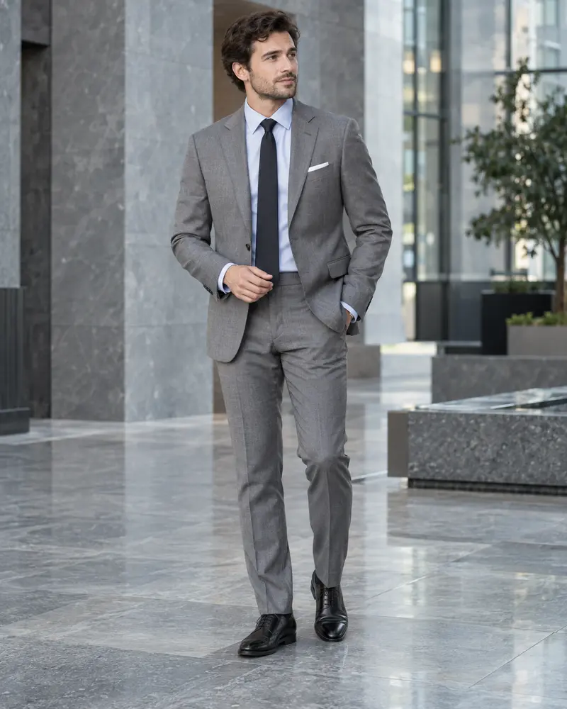 Blue Shirt + Grey Suit